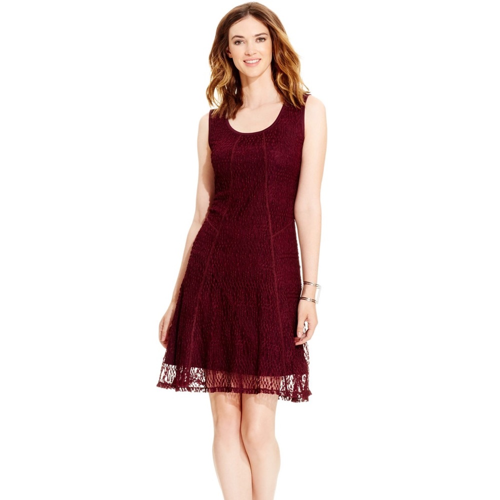 Alfani Crochet Burgundy Fit and Flare Dress